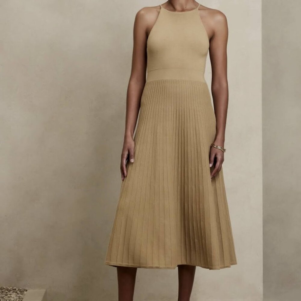 NWT Banana Republic Ribbed Knit Halter Midi Dress Camel Neutral S - Picture 2 of 8